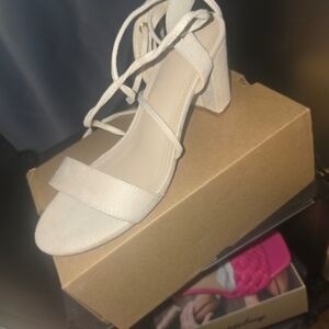 Elegant Cream Block Heel Sandals